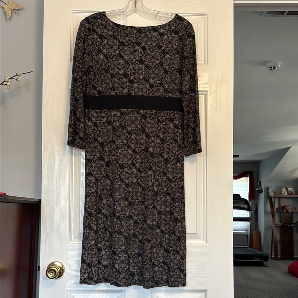 Loft Black And Gray Patterned Long Sleeve Dress - image 5